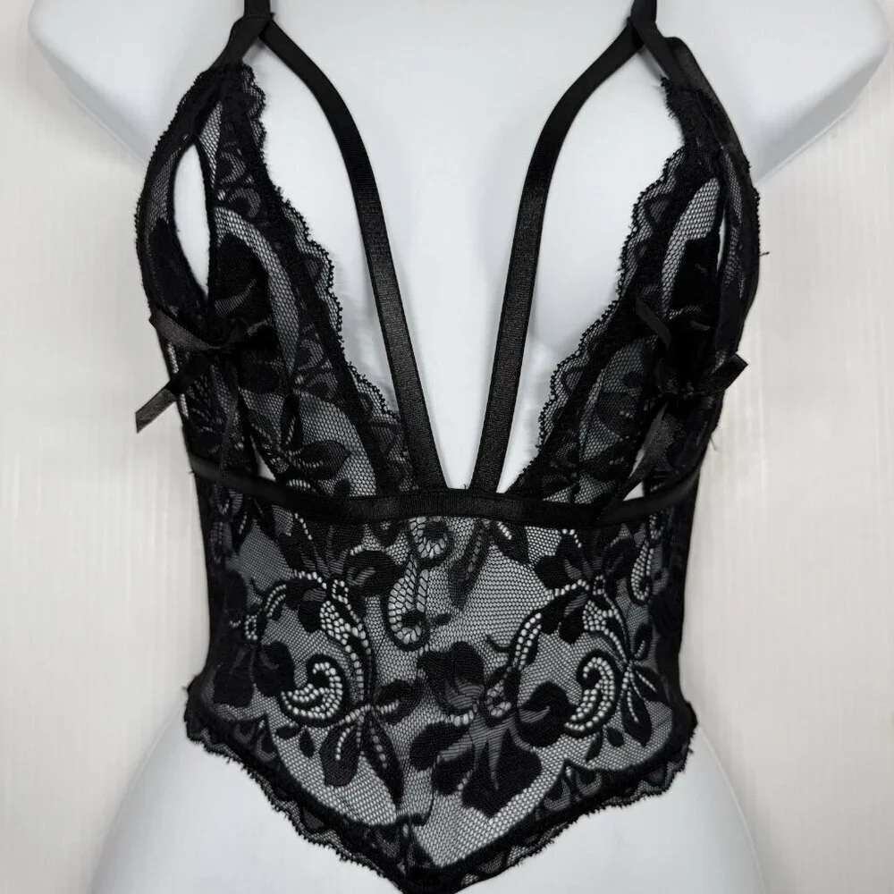 Oh La La Cheri Women's Black Adjustable Stretch Floral Lace Lingerie Size Small